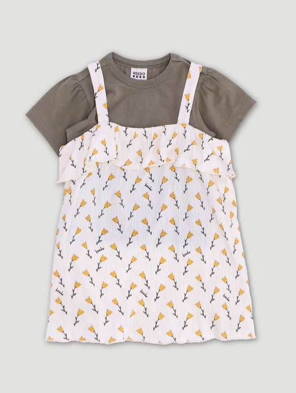 Baby Girl Bellflower All Over Print Fashion Pinni Dress Set