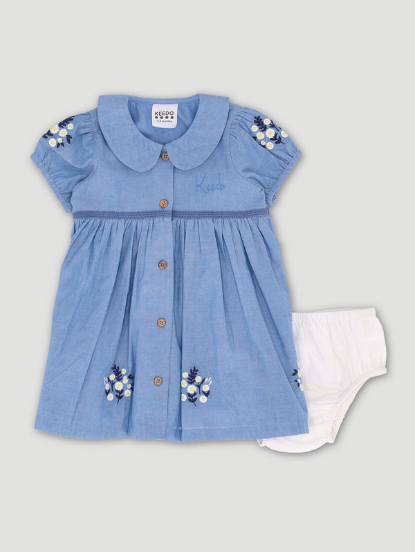 Baby Girls Embroidered Chambray Dress