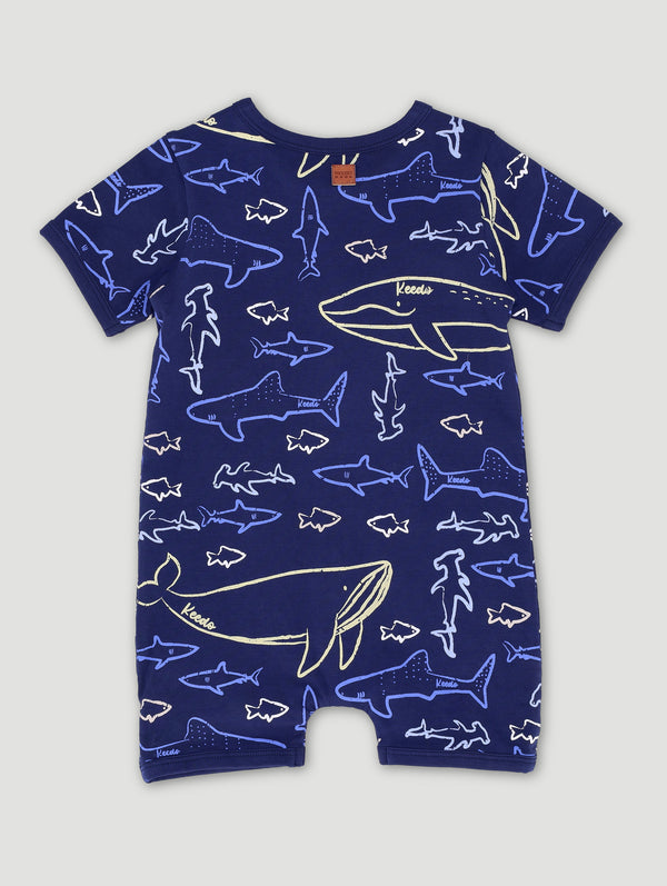 Baby Boys Printed Ultramarine Romper