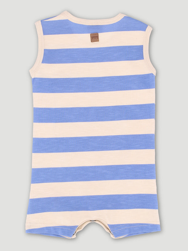 Baby Boys Embroidered Blue Stripe Logo Romper