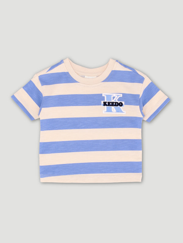 Baby Boys Blue Stripe Logo Tee