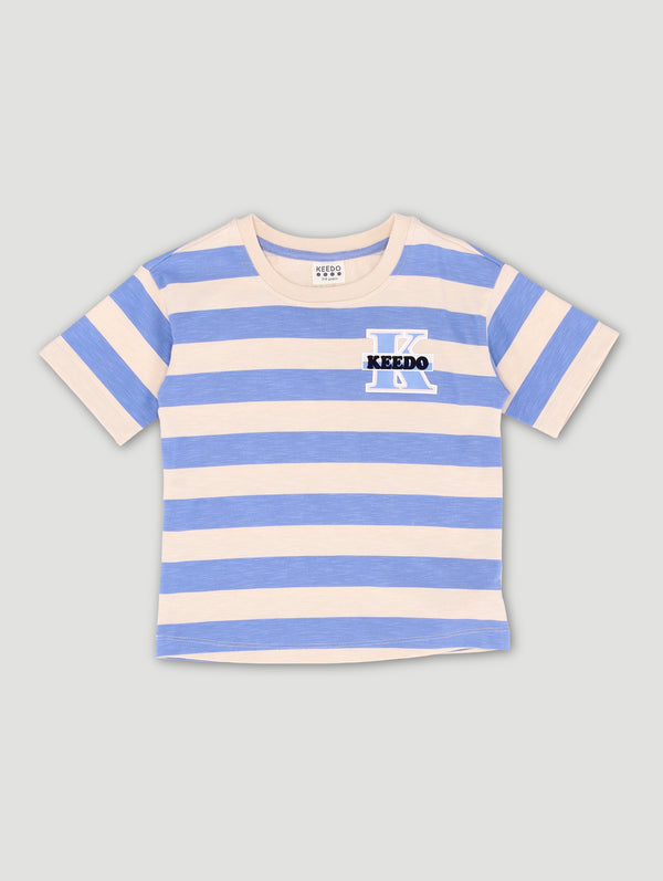 Boys Blue Stripe Logo Tee