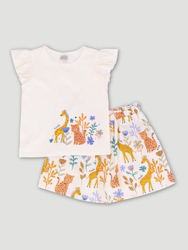 Girls Printed Safari Top And Skirt Set