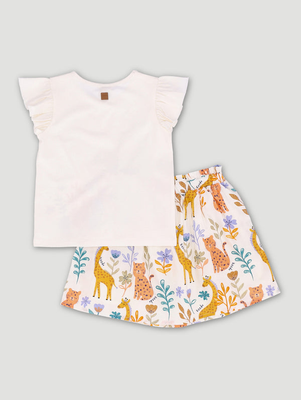 Girls Printed Safari Top And Skirt Set