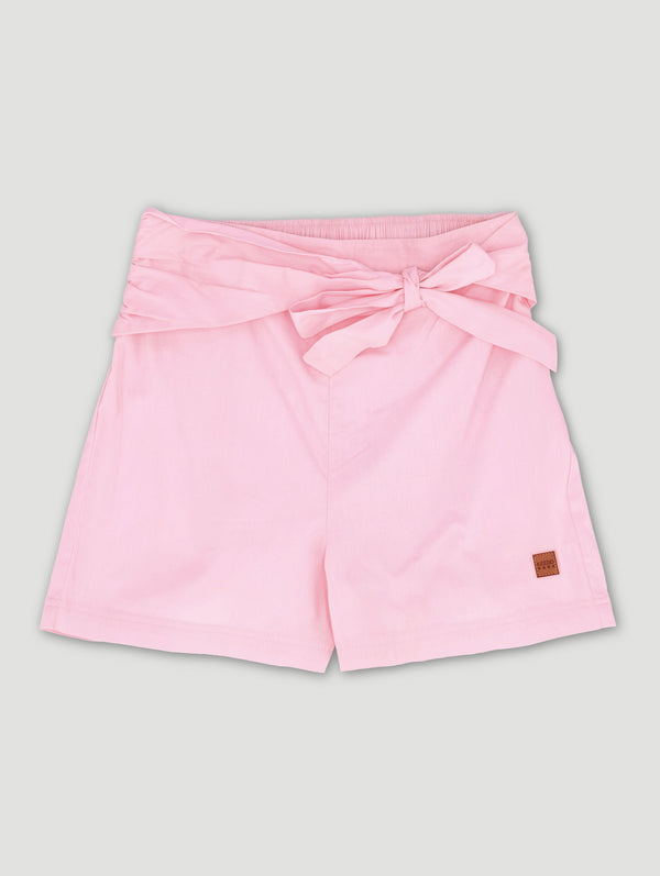 Girls Pink Poplin Knot Short