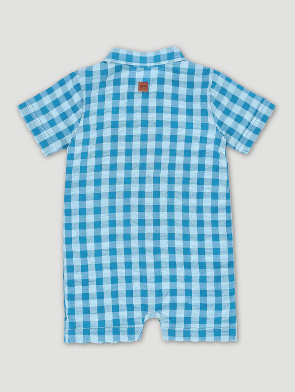 Baby Boys Printed Gingham Button Up Romper