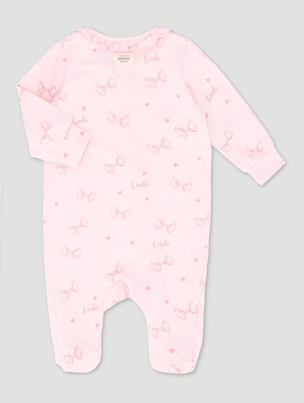 Baby Girls Pink Bow Cotton Lycra Sleepsuit