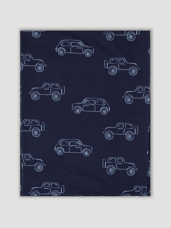 Navy Cotton Lycra Cars Printed Blanket
