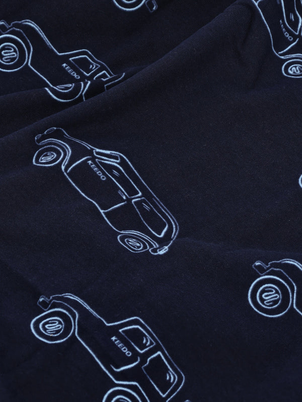 Navy Cotton Lycra Cars Printed Blanket