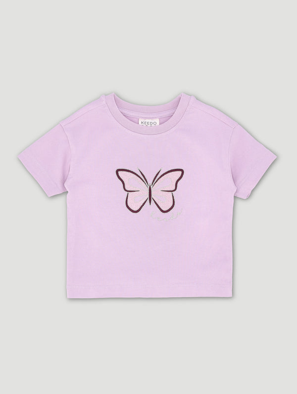 Baby Girls Butterfly Short Sleeve Fashion Tee