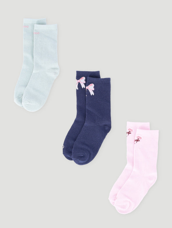 3 Pack Girls Bow Cotton Sock
