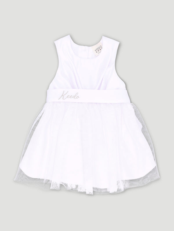 Baby Girls White Premium Satin & Tulle Dress