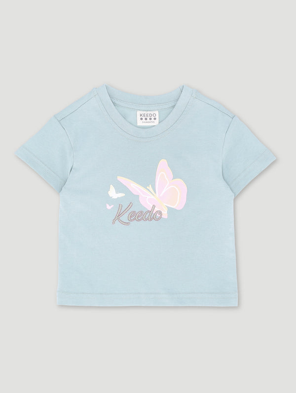 Baby Girls Butterfly & Rosegold Lurex Embroided Top