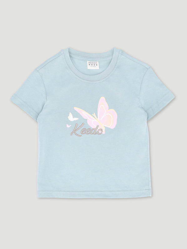 Girls Butterfly & Rosegold Lurex Embroidered Top