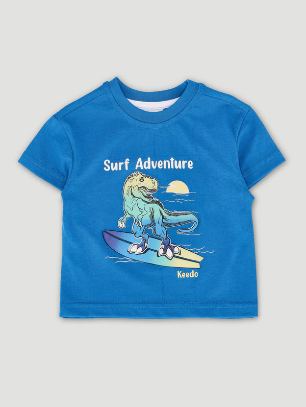 Baby Boys Puff Printed Surfing Dino Tee