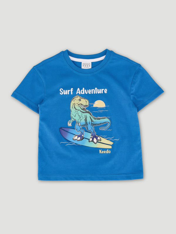 Boys Puff Printed Surfing Dino Tee