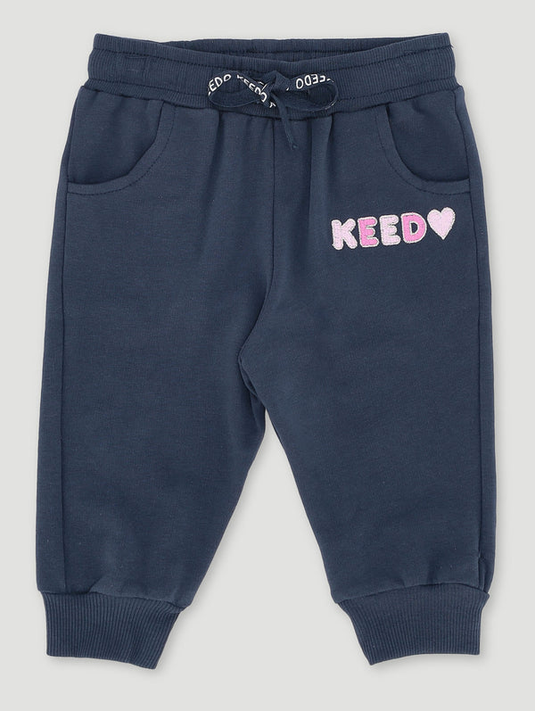 Baby Girls Navy Heart Logo Embroidered Fleece Jogger