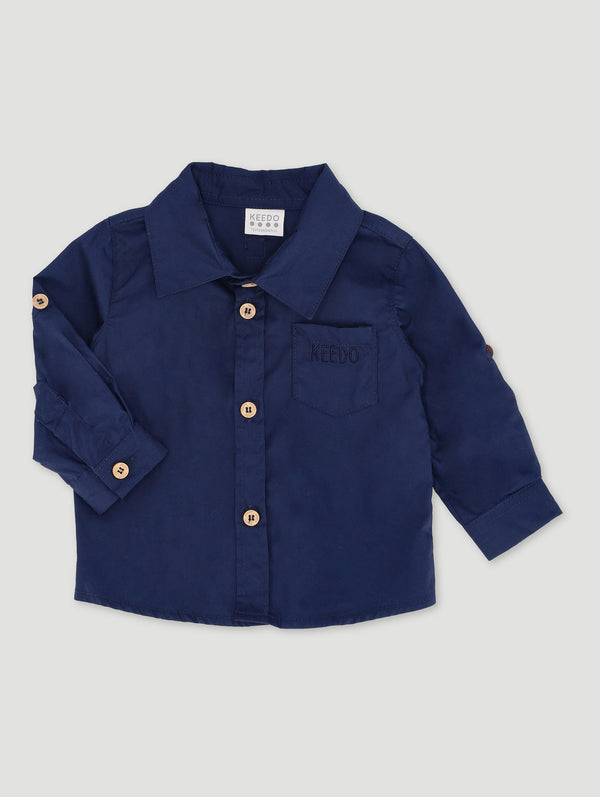 Baby Boys Navy Formal Poplin Shirt