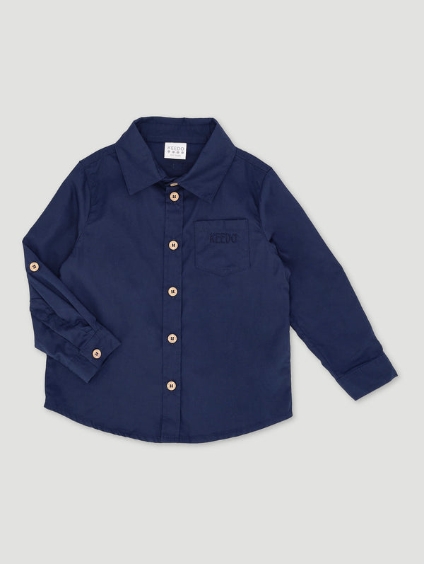 Boys Navy Formal Poplin Shirt