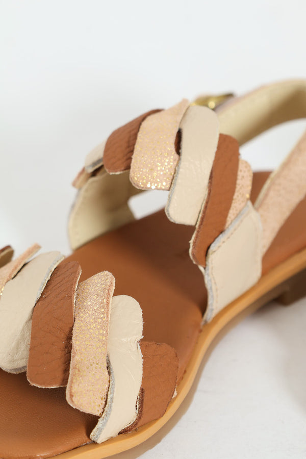 Girls Pleated Genuine Leather Sandal