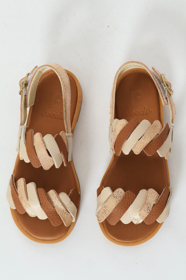 Girls Pleated Genuine Leather Sandal