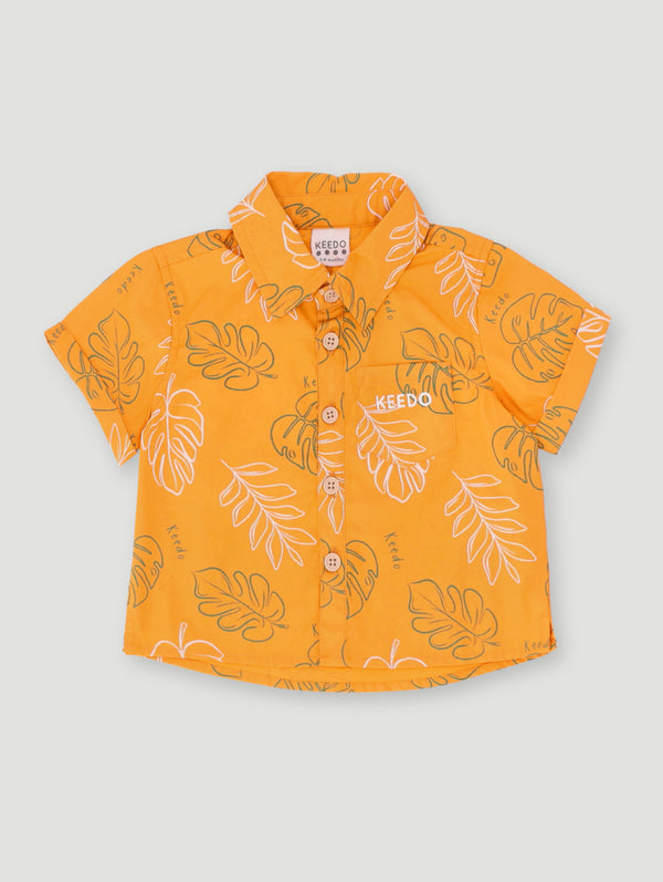 Baby Boys Short Sleeve Foliage Shirt - Mustard