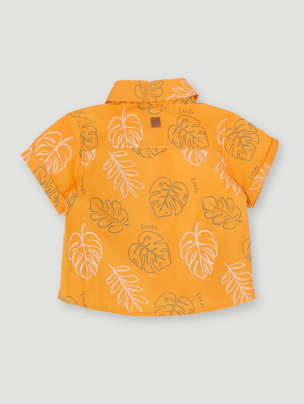 Baby Boys Short Sleeve Foliage Shirt - Mustard