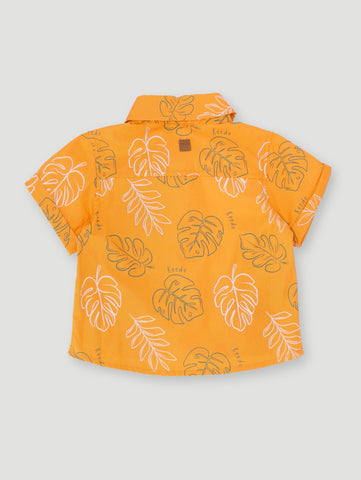 Baby Boys Short Sleeve Foliage Shirt - Mustard