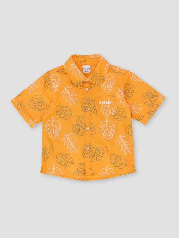 Boys Short Sleeve Foliage Shirt - Mustard