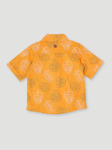Boys Short Sleeve Foliage Shirt - Mustard