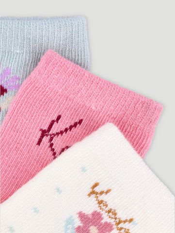 Girls 3 Pack Flower Socks