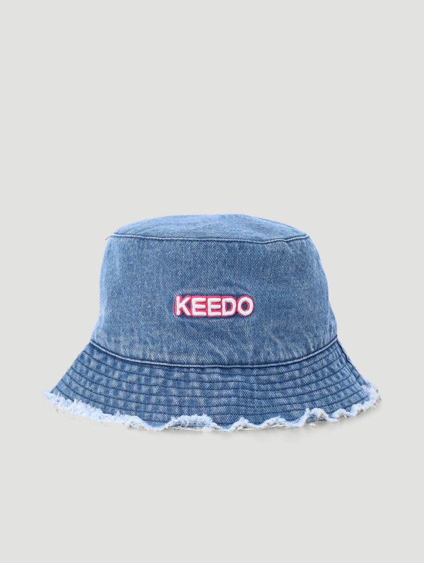 Denim Frayed Edge Bucket Hat - Denim