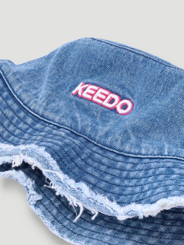 Denim Frayed Edge Bucket Hat - Denim