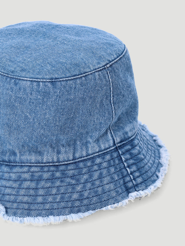 Denim Frayed Edge Bucket Hat - Denim