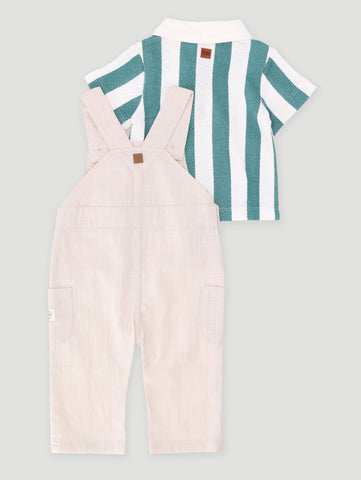 Baby Boys Striped Golfer Dungaree Set - Navy