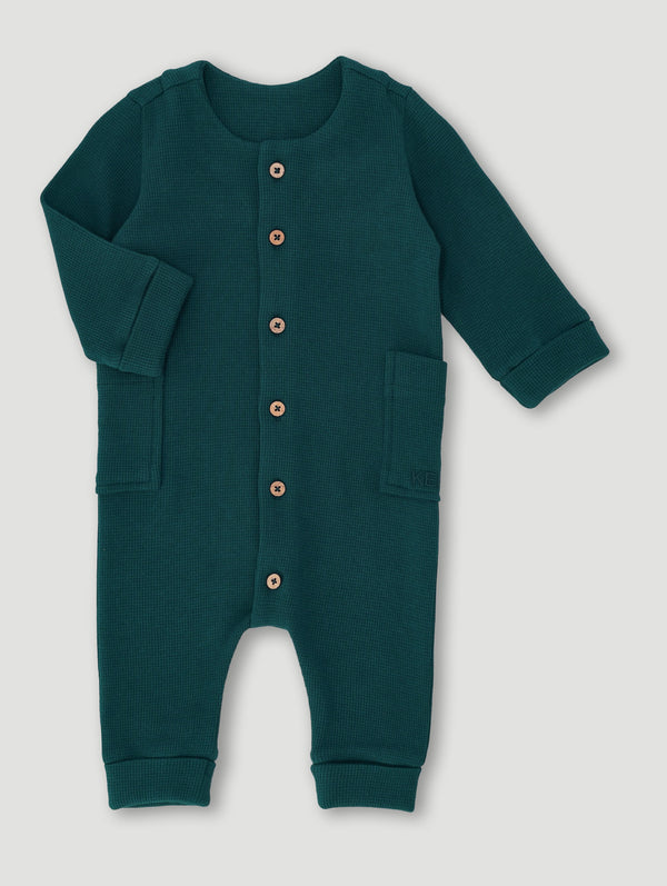 Baby Boys Button Through Waffle Romper - Teal