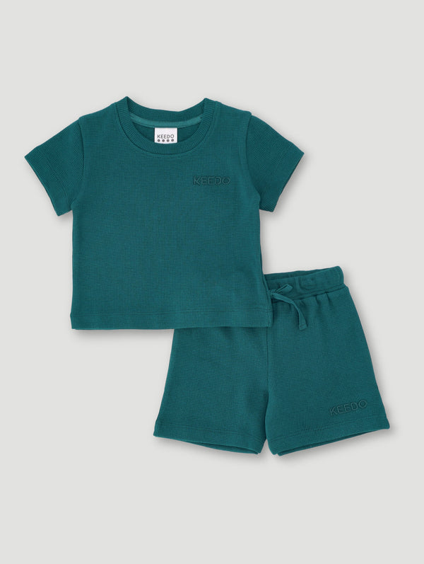Baby Boys Waffle Tee And Short Set - Teal