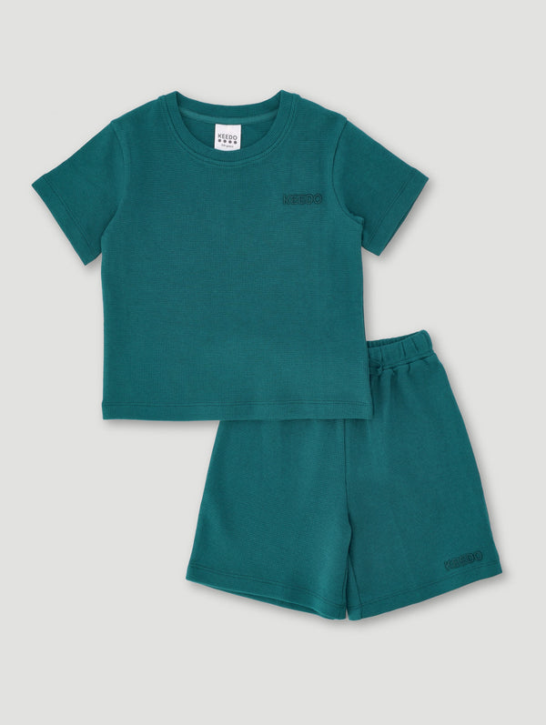 Boys Waffle Tee And Short Set - Teal