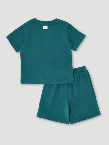Boys Waffle Tee And Short Set - Teal