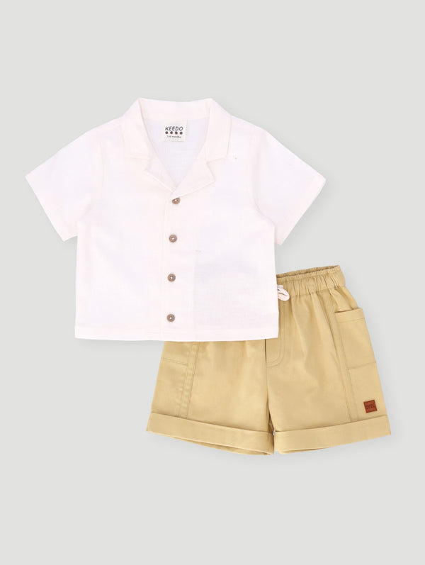 Baby Boys Woven Button Tee And Short - White