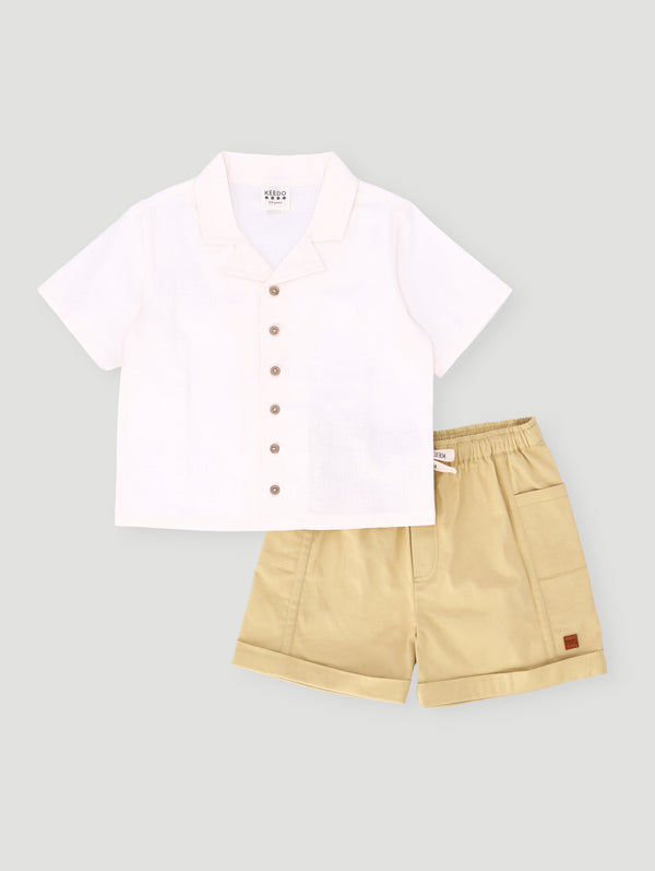 Boys Woven Button Tee And Short Set - White