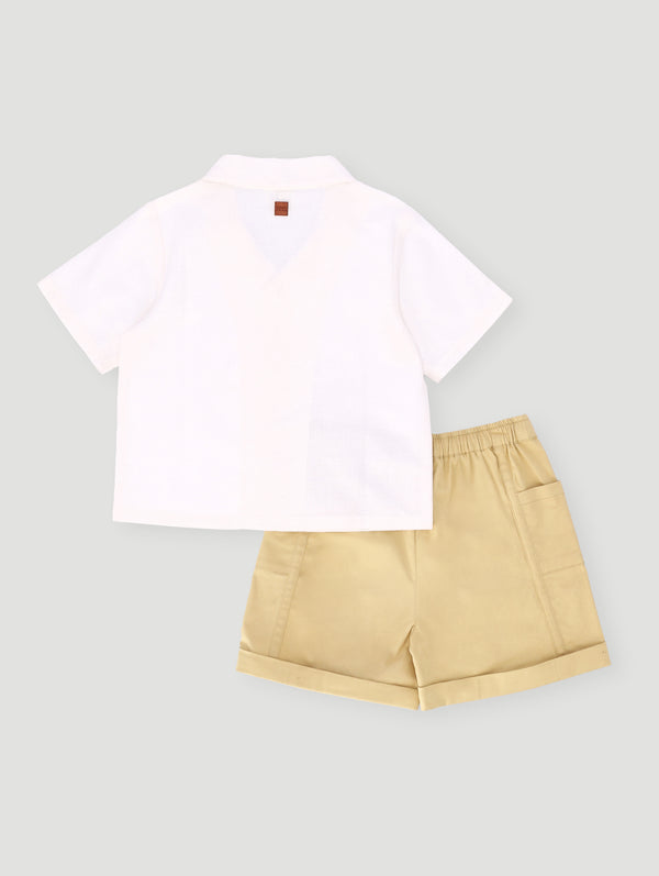 Boys Woven Button Tee And Short Set - White