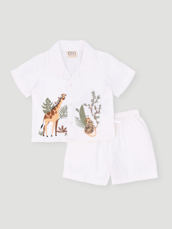 Baby Boys Embroidered Resort Set - Cream