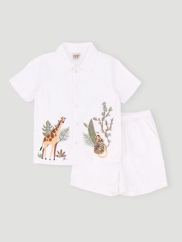 Boys Embroidered Resort Set - Cream