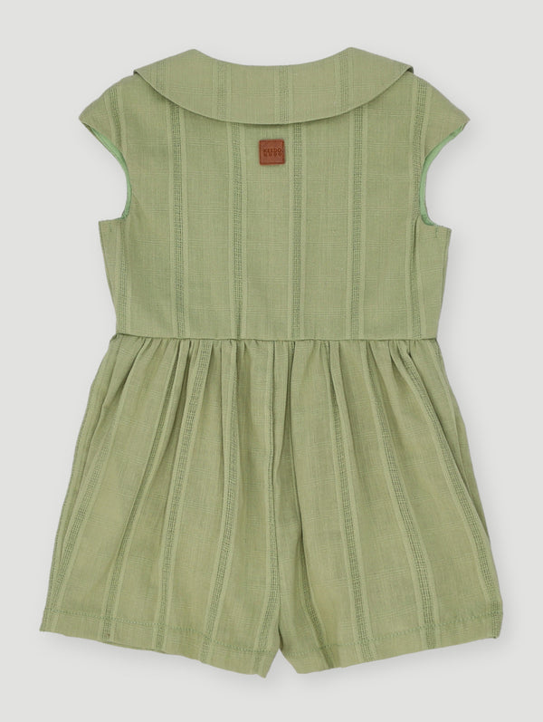 Baby Girls Embroidered Gingham Romper - Sage