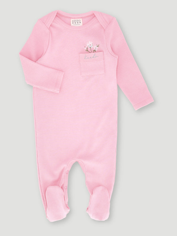 Baby Girls Embroidered Pocket Sleepsuit - Pink