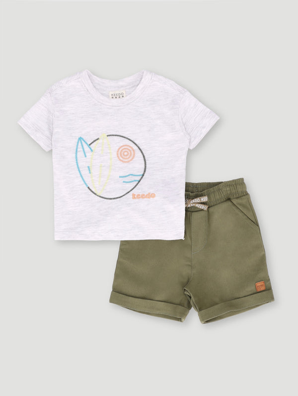 Baby Boys Surfer Embroidered Set - Grey Melange