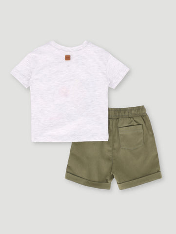 Baby Boys Surfer Embroidered Set - Grey Melange