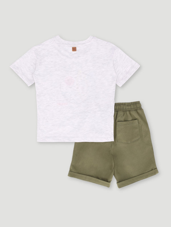 Boys Surfer Embroidered Set - Grey Melange