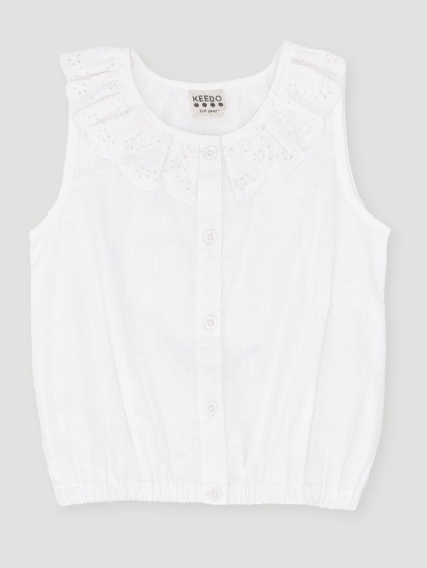 Girls Anglaise Fashion Top - White